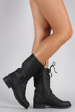 Round Toe Lace Up Mid Calf Combat Boot