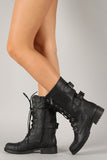 Zipper Round Toe Military Lace Up Boot