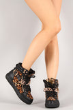 Leopard Chain Lace Up Round Toe Sneaker