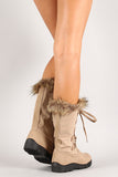 Nubuck Round Toe Lace Up Knee High Boot