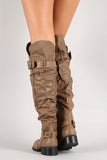 Belted Strap Screw Slouchy Knee High Riding Boot