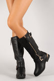 Buckle Zipper Trim Riding Knee High Boot