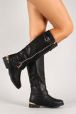 Buckle Zipper Trim Riding Knee High Boot