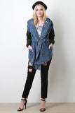 Leatherette Sleeve Denim Jacket