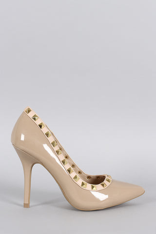 Wild Diva Lounge Patent Pyramid Studded Pointy Toe Pump