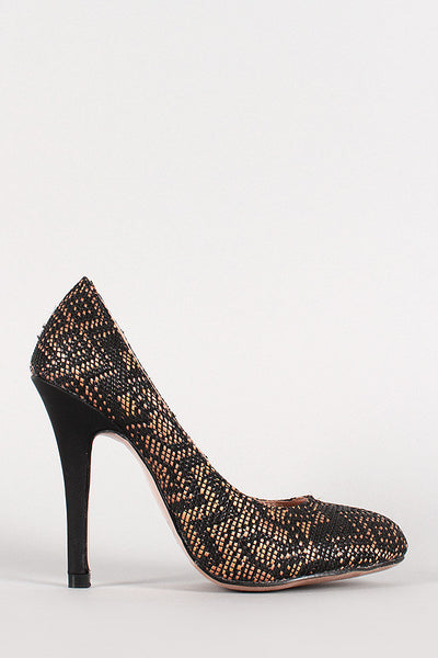 Two-Tone Woven Pattern Pointy Toe Pump