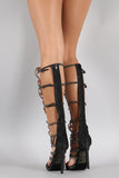 Glitter Rhinestone Strappy Knee High Open Toe Heel