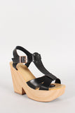 T-Strap Open Toe Buckle Faux Wood Heel