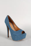 Dollhouse Denim Open Toe Stilleto Platform Pump