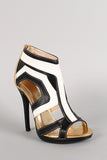 Tricolor Leatherette Cut Out Open Toe Heel