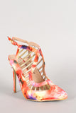 Abstract Buckle Metallic Caged Pointy Toe Pump