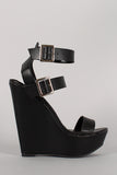 Breckelle Buckle Ankle Strap Open Toe Platform Wedge