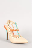 Wild Diva Lounge Pyramid Stud Colorblock Pointy Toe Pump