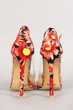 Floral Print Ankle Strap Pointy Toe Pump