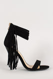 Suede Fringe Ankle Cuff Open Toe Stiletto Heel