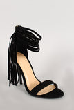 Suede Fringe Ankle Cuff Open Toe Stiletto Heel