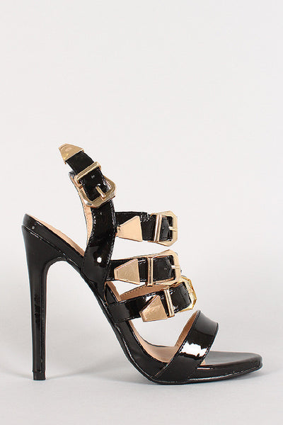 Patent Buckle Strappy Open Toe Stiletto Heel