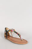 Liliana Gemstone Hardware Embellished T-Strap Flat Sandal