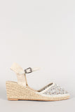 Lace Jeweled Round Toe Espadrille Wedge