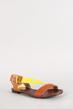 Breckelle Two Tone Buckle Strappy Open Toe Flat Sandal