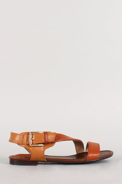 Breckelle Two Tone Buckle Strappy Open Toe Flat Sandal