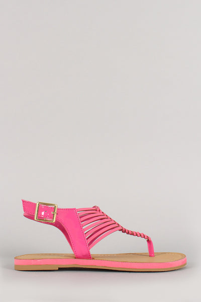 Soda Patent Two Tone T-Strap Slingback Flat Sandal