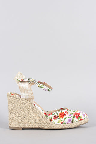 City Classified Floral Ankle Strap Espadrille Platform Wedge