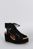 Qupid Nubuck Laser Cutout Platform Wedge