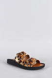 Shoe Republic LA Leopard Buckle Slip On Flat Sandal