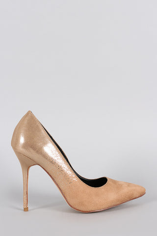 Shimmery Metallic Suede Pointy Toe Pump