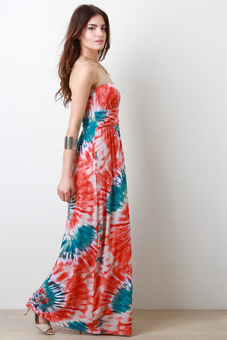 Tie Dye Strapless Maxi Dress