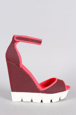 Bamboo Neon Mesh Lug Sole Platform Wedge