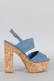 Breckelle Denim Cork Chunky Heel