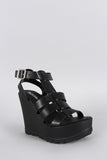 Soda Strappy Open Toe T-Strap Lug Sole Platform Wedge