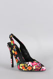 Qupid Floral Pointy Toe Slingback Pump