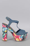 Breckelle Floral T-Strap Platform Heel