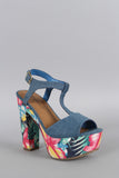 Breckelle Floral T-Strap Platform Heel