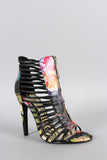 Liliana Floral Zipper Caged Open Toe Heel