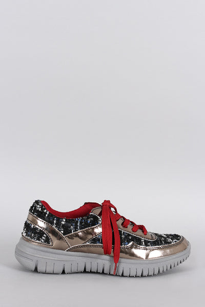 Metallic Tweed Lace Up Sneaker