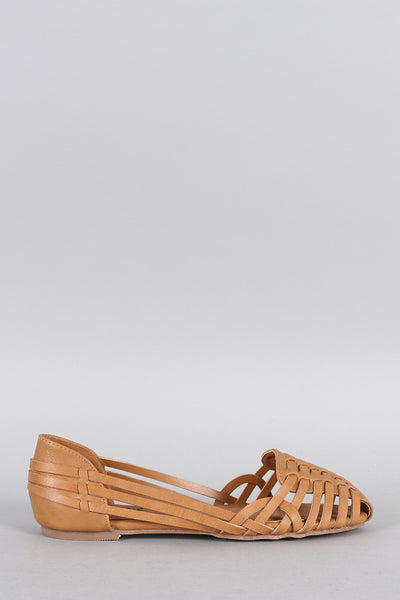 Strappy Woven Round Toe Slip On Flat