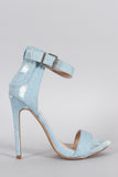 Shoe Republic LA Distress Denim Ankle Strap Heel