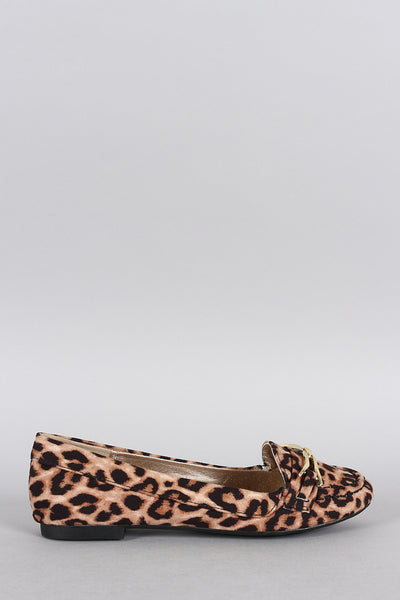 Qupid Leopard Metallic Embellished Loafer Flat