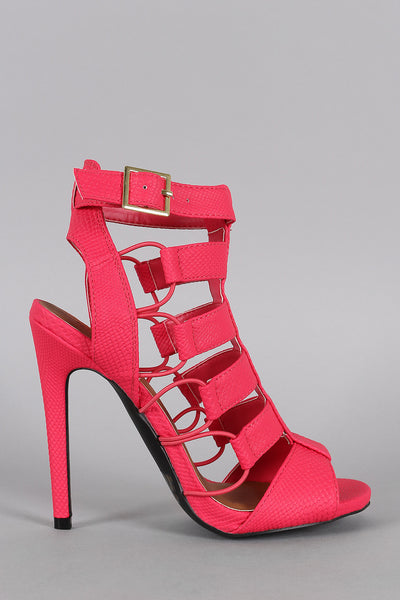 Qupid Neon Snake Caged Open Toe Heel