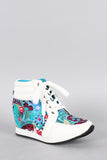 Floral Round Toe High Top Wedge Sneaker