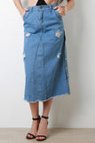 Side Button Denim Midi Skirt