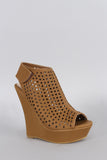 Bamboo Nubuck Perforated Peep Toe Wedge