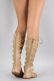 Perforated Lace Up Gladiator Knee High Flat Sandal