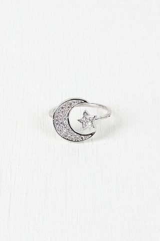 Rhinestone Moon and Star Ring