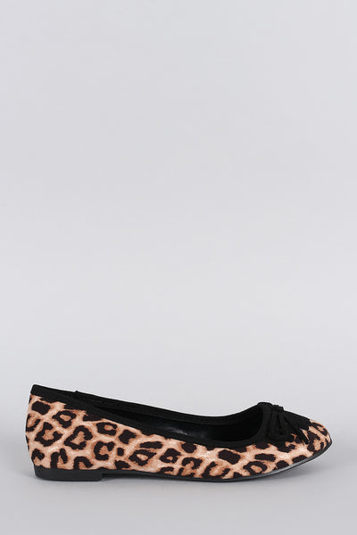 Qupid Bohemian Fringe Leopard Ballet Flat