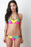 Strappy Color Panel Bikini Set